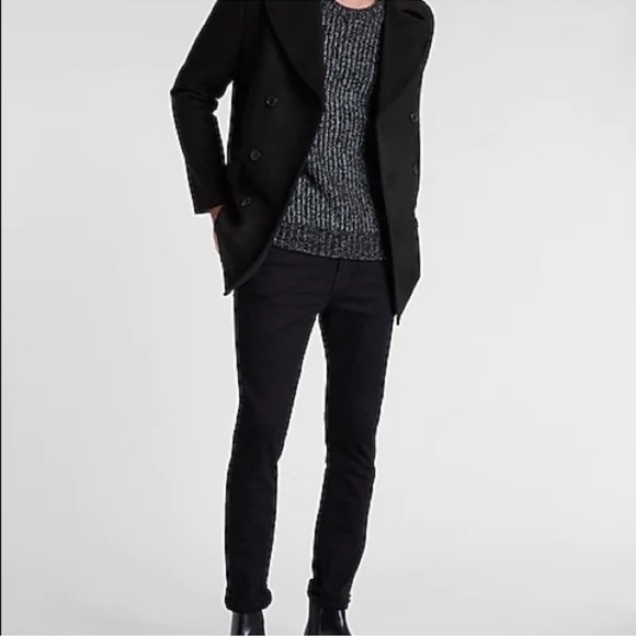 Y2K Express wool pea coat black classic double breasted biased zippered pockets - Picture 5 of 16